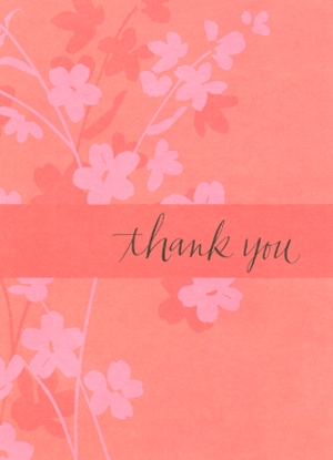 Outside of pink thank you card