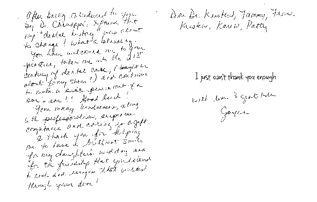 Hand written note from happy patient